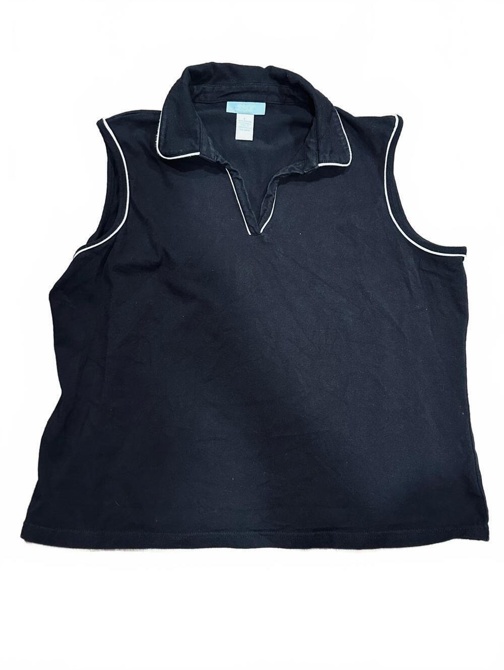 Jennifer Moore Black Sleeveless Polo Tank with White Piping